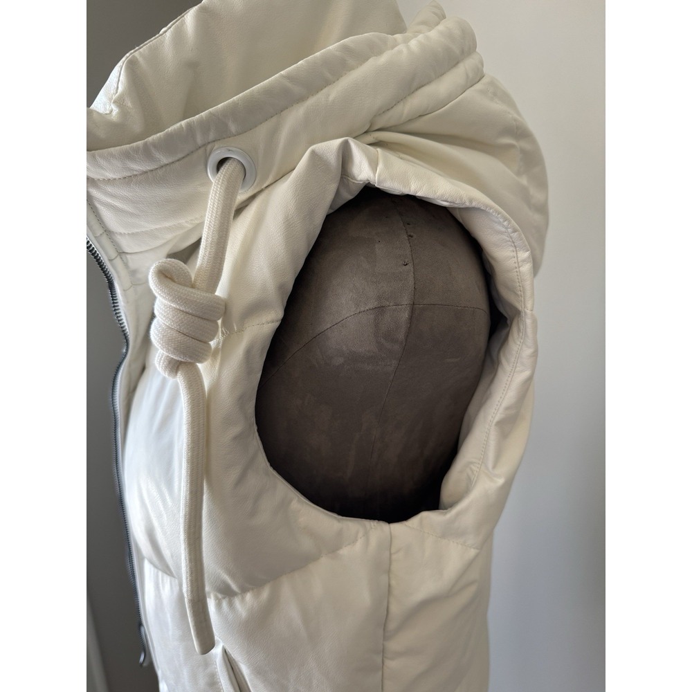 TCEC White Faux Leather Hooded Vest Chevron Quilted - Picture 5 of 14